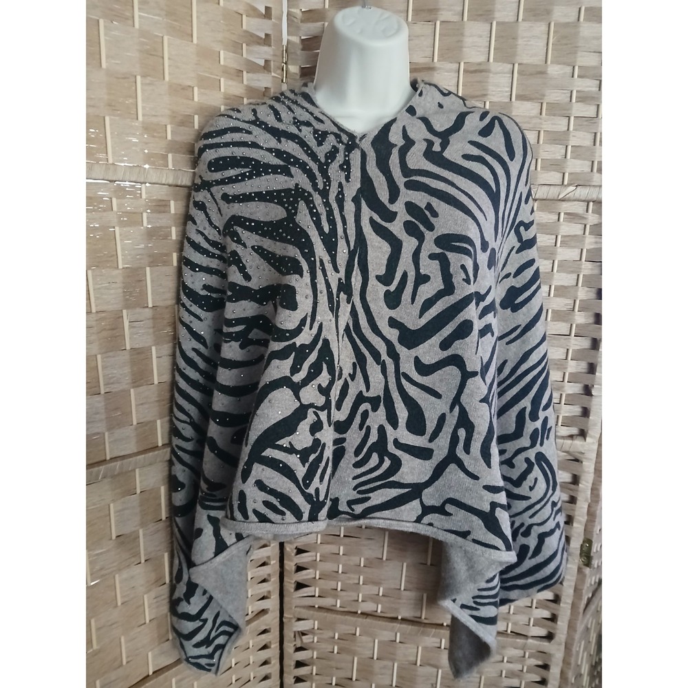 Soft Surroundings Beige Zebra Print Beaded Poncho Shawl One Size